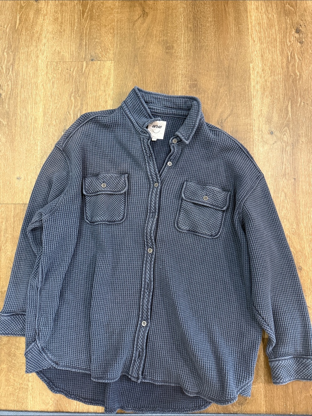 aerie Men's Navy Waffle-Knit Shirt Jacket